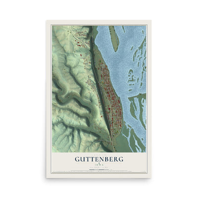 Map of Guttenberg, Iowa, 12 x 18 inch unframed archival matte print