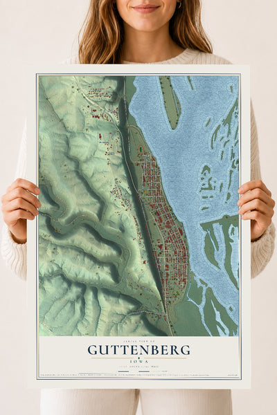 Map of Guttenberg, Iowa, 18 x 24 inch unframed archival matte print