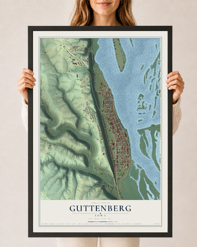 Map of Guttenberg, Iowa, 24 x 36 inch print in a black wood frame