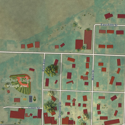 Close-up of the map of Halbur, Iowa print showing street and building detail