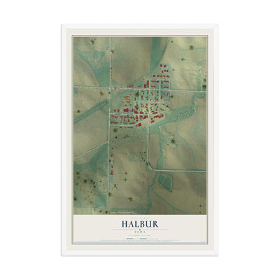 Map of Halbur, Iowa, 12 x 18 inch print in a white wood frame