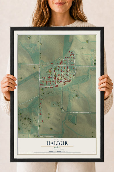 Map of Halbur, Iowa, 18 x 24 inch print in a black wood frame