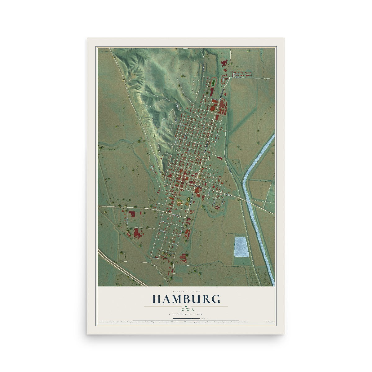 Map of Hamburg, Iowa, 12 x 18 inch unframed archival matte print