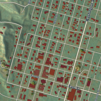 Close-up of the map of Hamburg, Iowa print showing street and building detail