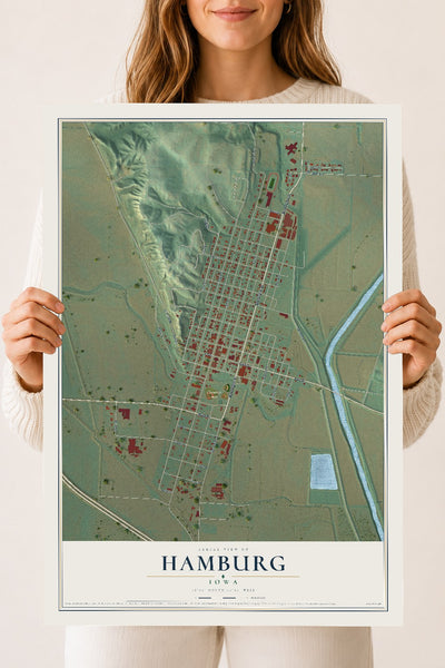 Map of Hamburg, Iowa, 18 x 24 inch unframed archival matte print