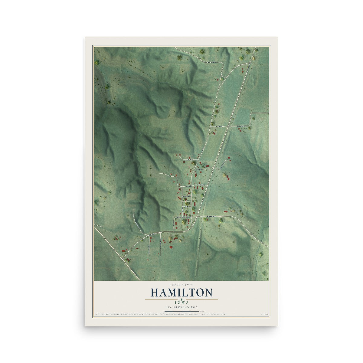 Map of Hamilton, Iowa, 12 x 18 inch unframed archival matte print