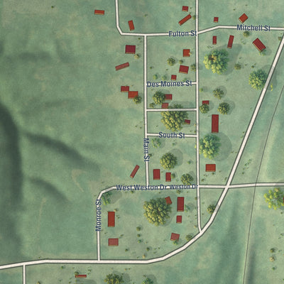 Close-up of the map of Hamilton, Iowa print showing street and building detail