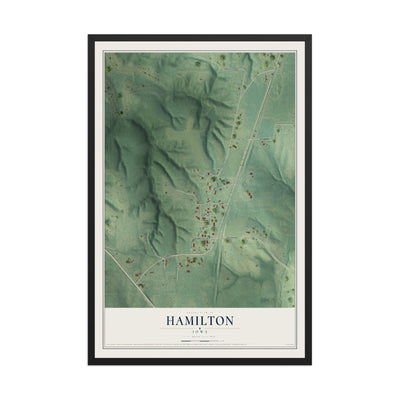 Map of Hamilton, Iowa, 12 x 18 inch print in a black wood frame