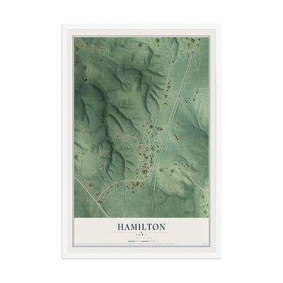 Map of Hamilton, Iowa, 12 x 18 inch print in a white wood frame