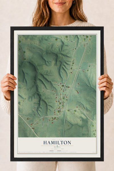 Map of Hamilton, Iowa, 18 x 24 inch print in a black wood frame