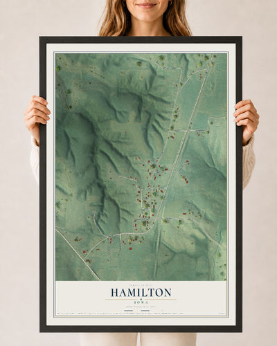 Map of Hamilton, Iowa, 24 x 36 inch print in a black wood frame