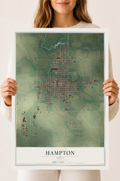 Map of Hampton, Iowa, 18 x 24 inch unframed archival matte print