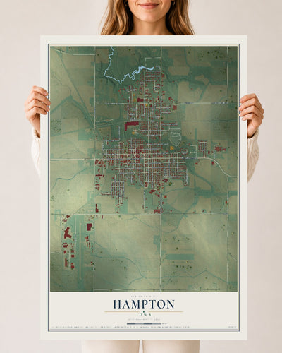 Map of Hampton, Iowa, 24 x 36 inch unframed archival matte print