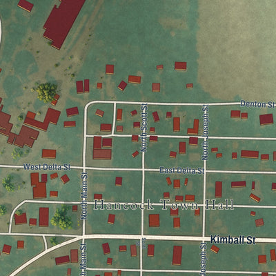 Close-up of the map of Hancock, Iowa print showing street and building detail