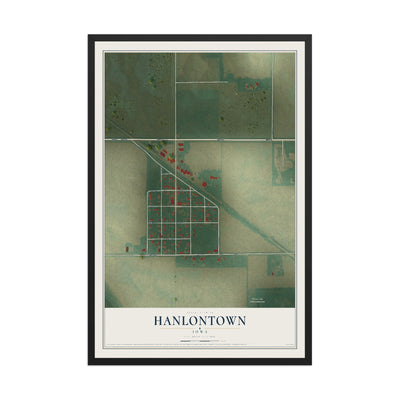 Map of Hanlontown, Iowa, 12 x 18 inch print in a black wood frame