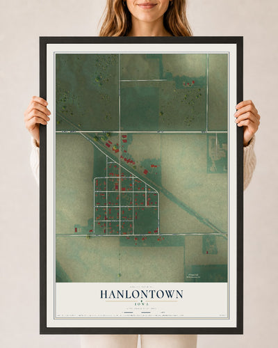 Map of Hanlontown, Iowa, 24 x 36 inch print in a black wood frame
