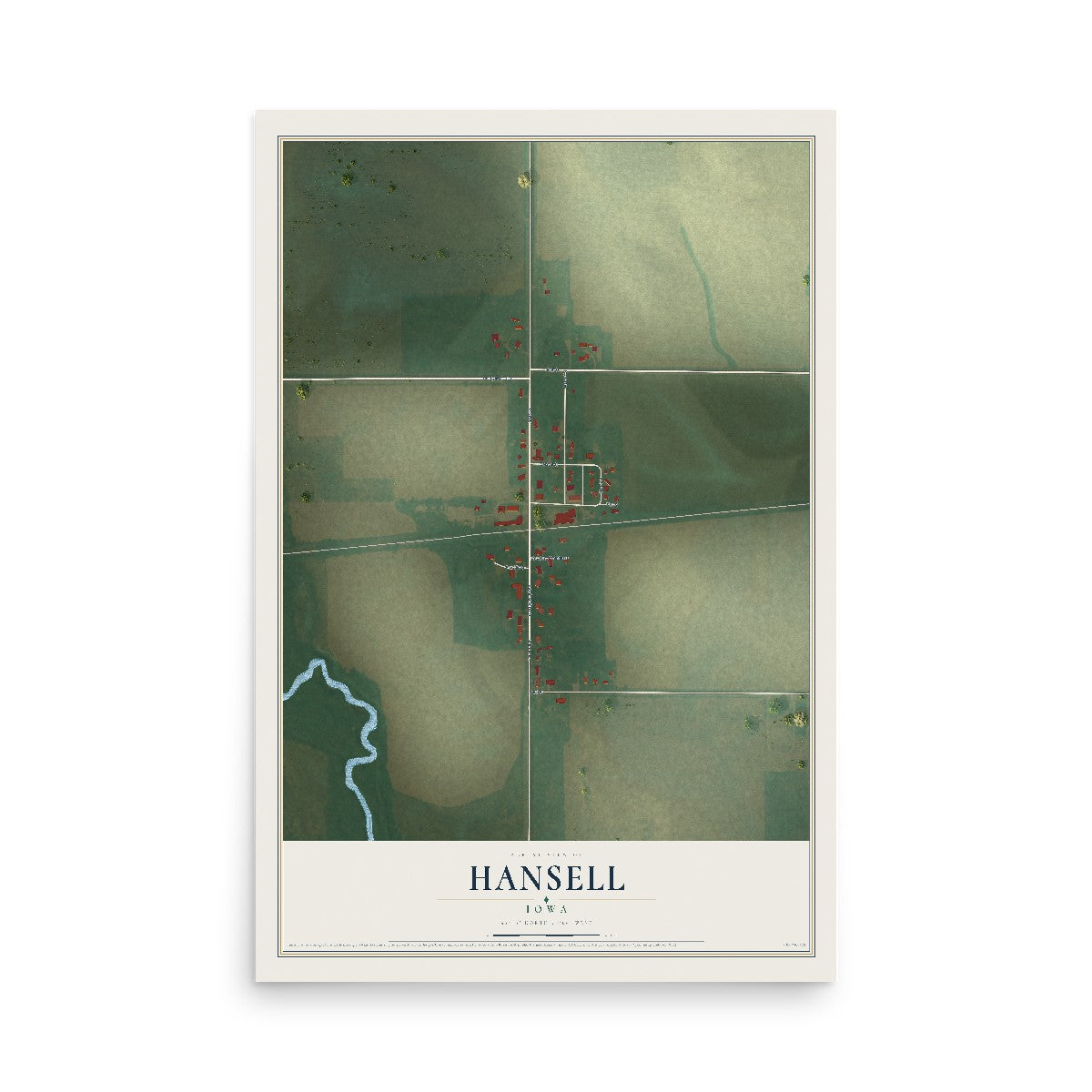 Map of Hansell, Iowa, 12 x 18 inch unframed archival matte print