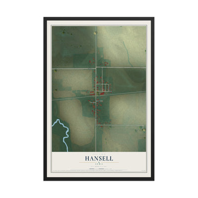 Map of Hansell, Iowa, 12 x 18 inch print in a black wood frame