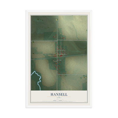 Map of Hansell, Iowa, 12 x 18 inch print in a white wood frame