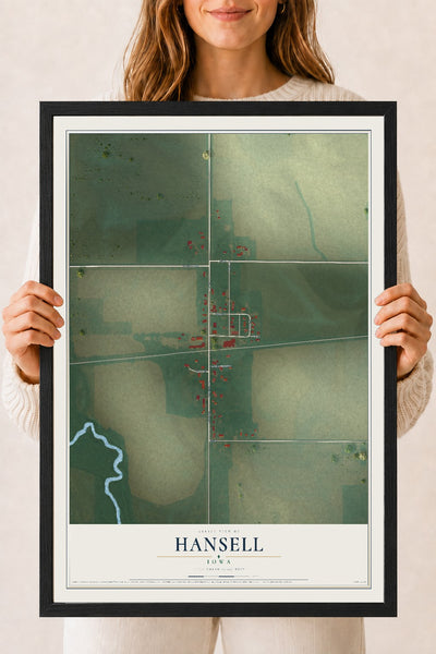Map of Hansell, Iowa, 18 x 24 inch print in a black wood frame