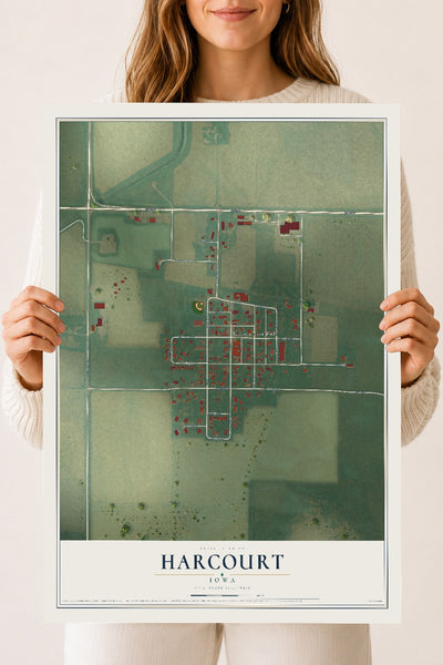 Map of Harcourt, Iowa, 18 x 24 inch unframed archival matte print