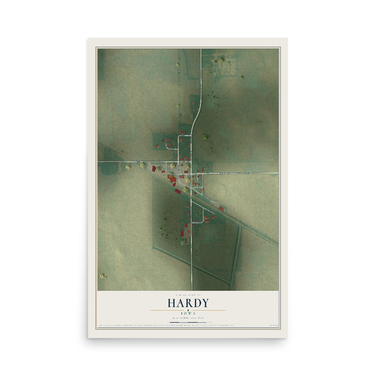 Map of Hardy, Iowa, 12 x 18 inch unframed archival matte print
