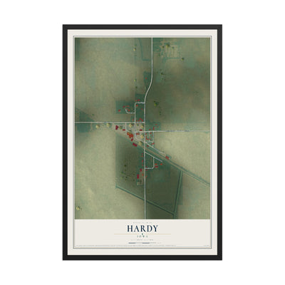 Map of Hardy, Iowa, 12 x 18 inch print in a black wood frame