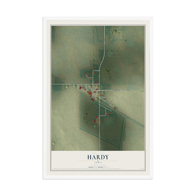 Map of Hardy, Iowa, 12 x 18 inch print in a white wood frame