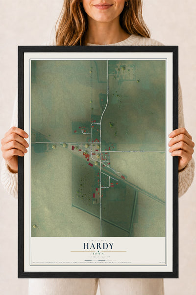 Map of Hardy, Iowa, 18 x 24 inch print in a black wood frame