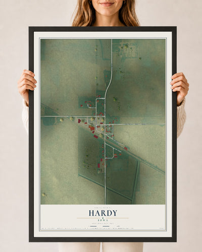 Map of Hardy, Iowa, 24 x 36 inch print in a black wood frame
