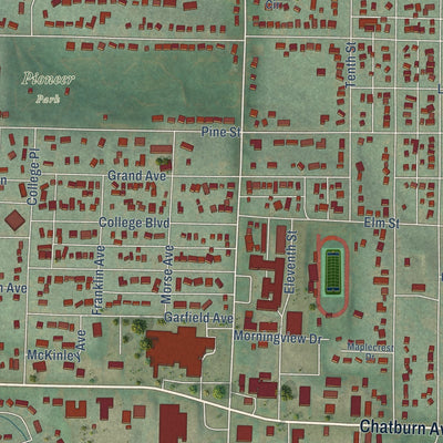 Second close-up of the map of Harlan, Iowa print showing more streets and buildings