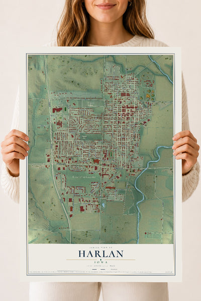 Map of Harlan, Iowa, 18 x 24 inch unframed archival matte print