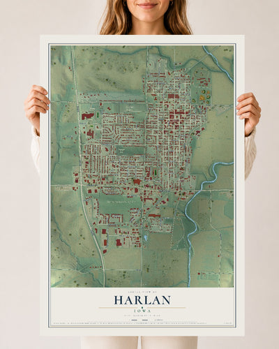 Map of Harlan, Iowa, 24 x 36 inch unframed archival matte print