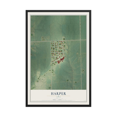 Map of Harper, Iowa, 12 x 18 inch print in a black wood frame