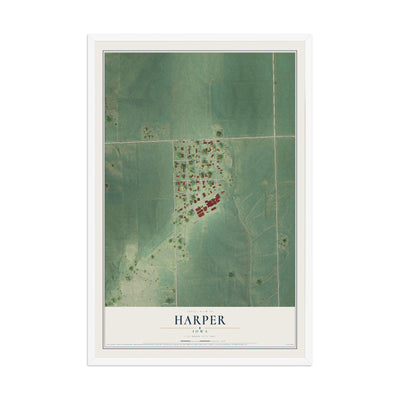 Map of Harper, Iowa, 12 x 18 inch print in a white wood frame