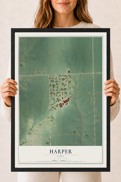 Map of Harper, Iowa, 18 x 24 inch print in a black wood frame