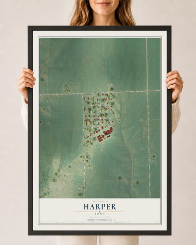 Map of Harper, Iowa, 24 x 36 inch print in a black wood frame
