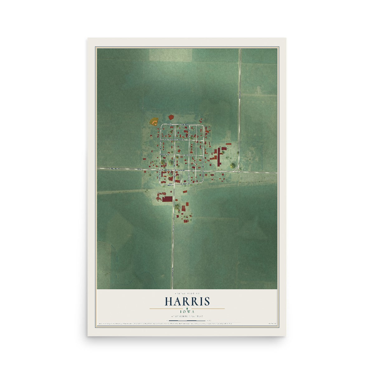 Map of Harris, Iowa, 12 x 18 inch unframed archival matte print