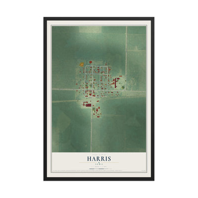 Map of Harris, Iowa, 12 x 18 inch print in a black wood frame