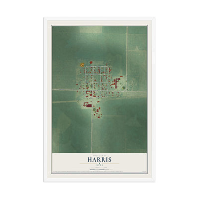 Map of Harris, Iowa, 12 x 18 inch print in a white wood frame