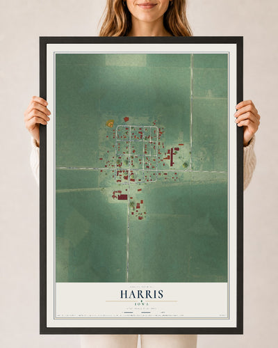 Map of Harris, Iowa, 24 x 36 inch print in a black wood frame