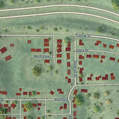 Close-up of the map of Hartford, Iowa print showing street and building detail