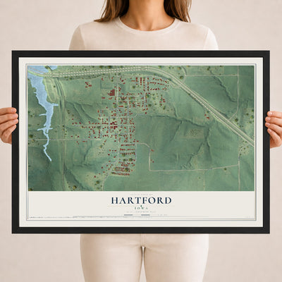 Map of Hartford, Iowa, 18 x 24 inch print in a black wood frame