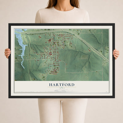 Map of Hartford, Iowa, 24 x 36 inch print in a black wood frame