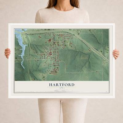 Map of Hartford, Iowa, 24 x 36 inch print in a white wood frame