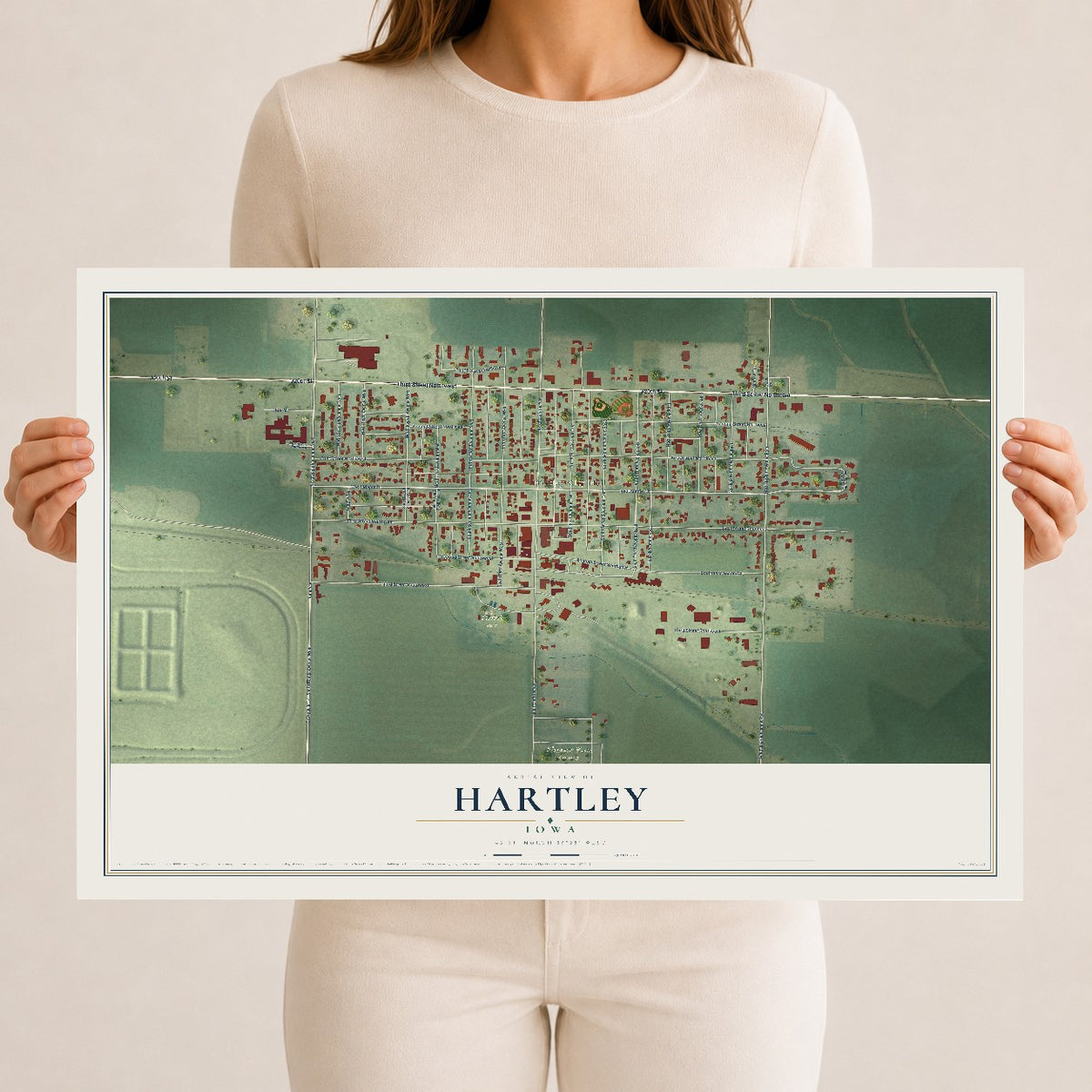 Map of Hartley, Iowa, 12 x 18 inch unframed archival matte print