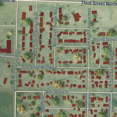 Second close-up of the map of Hartley, Iowa print showing more streets and buildings