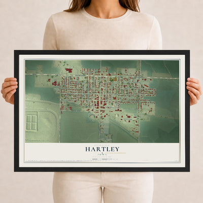 Map of Hartley, Iowa, 12 x 18 inch print in a black wood frame