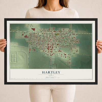 Map of Hartley, Iowa, 18 x 24 inch print in a black wood frame