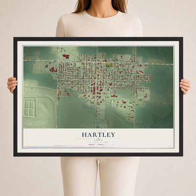 Map of Hartley, Iowa, 24 x 36 inch print in a black wood frame